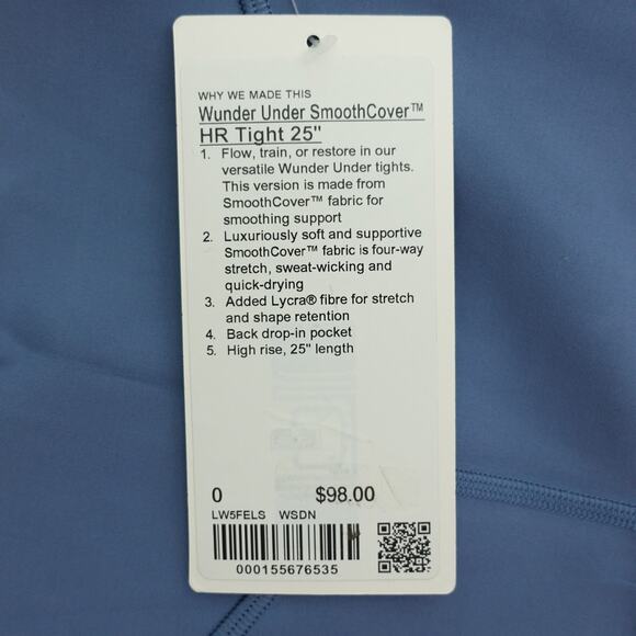 New Lululemon Size 0 Wunder Under Smooth Cover HR Tight 25" WSDN Washed Denim - Picture 7 of 7